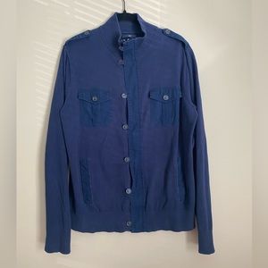 Men’s GAP zip up sweater blue buttons chest pockets side pockets epaulets Large